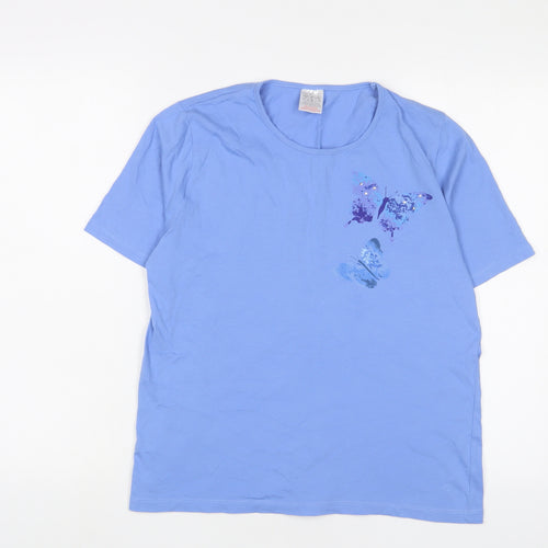 Anne De Lancay Womens Blue Cotton Basic T-Shirt Size 14 Crew Neck - 14/16