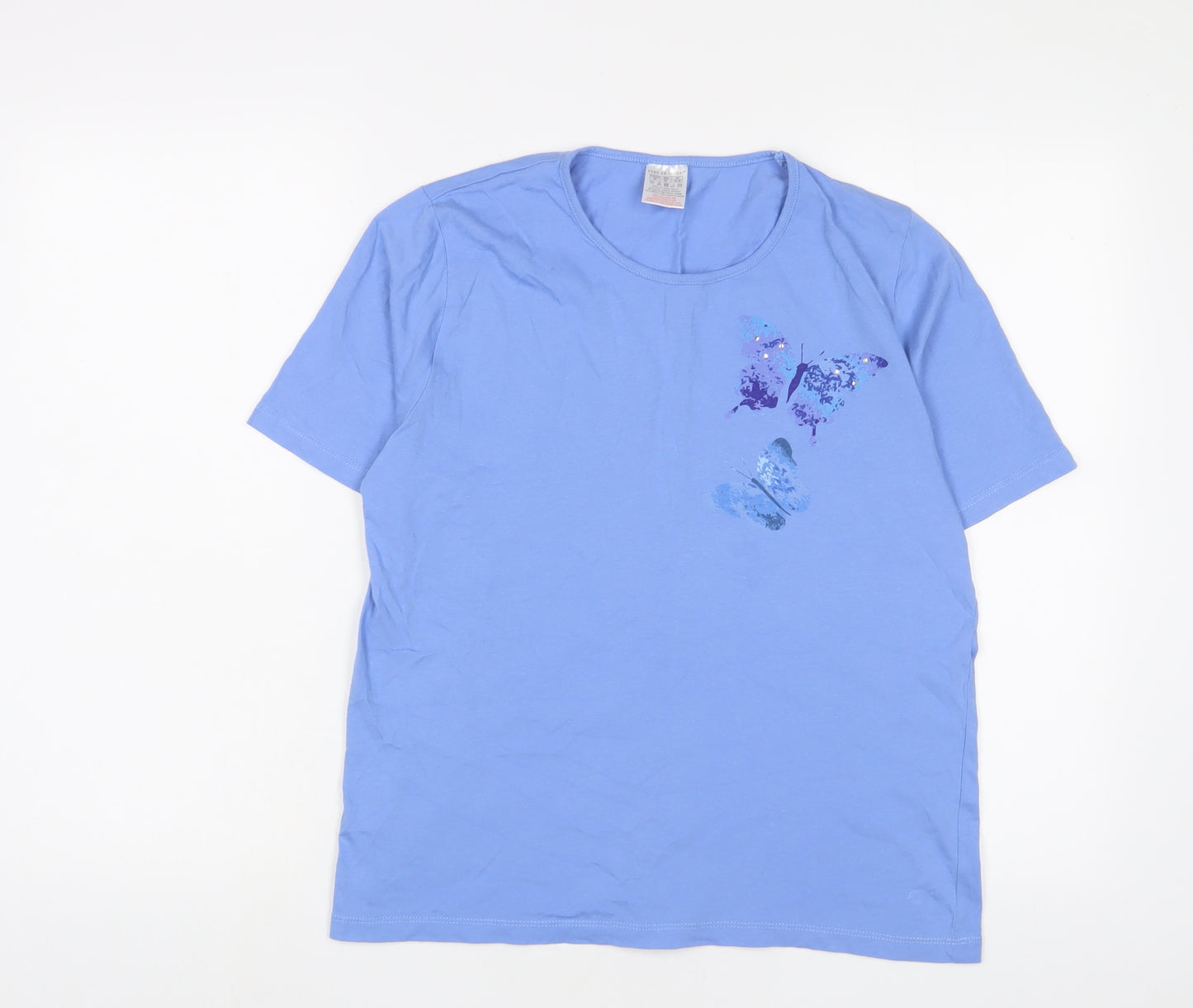 Anne De Lancay Womens Blue Cotton Basic T-Shirt Size 14 Crew Neck - 14/16