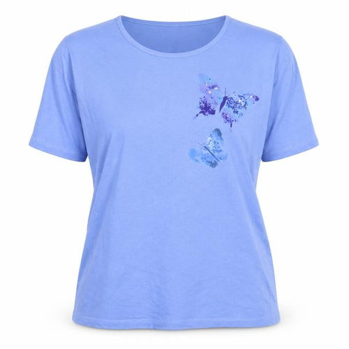 Anne De Lancay Womens Blue Cotton Basic T-Shirt Size 14 Crew Neck - 14/16
