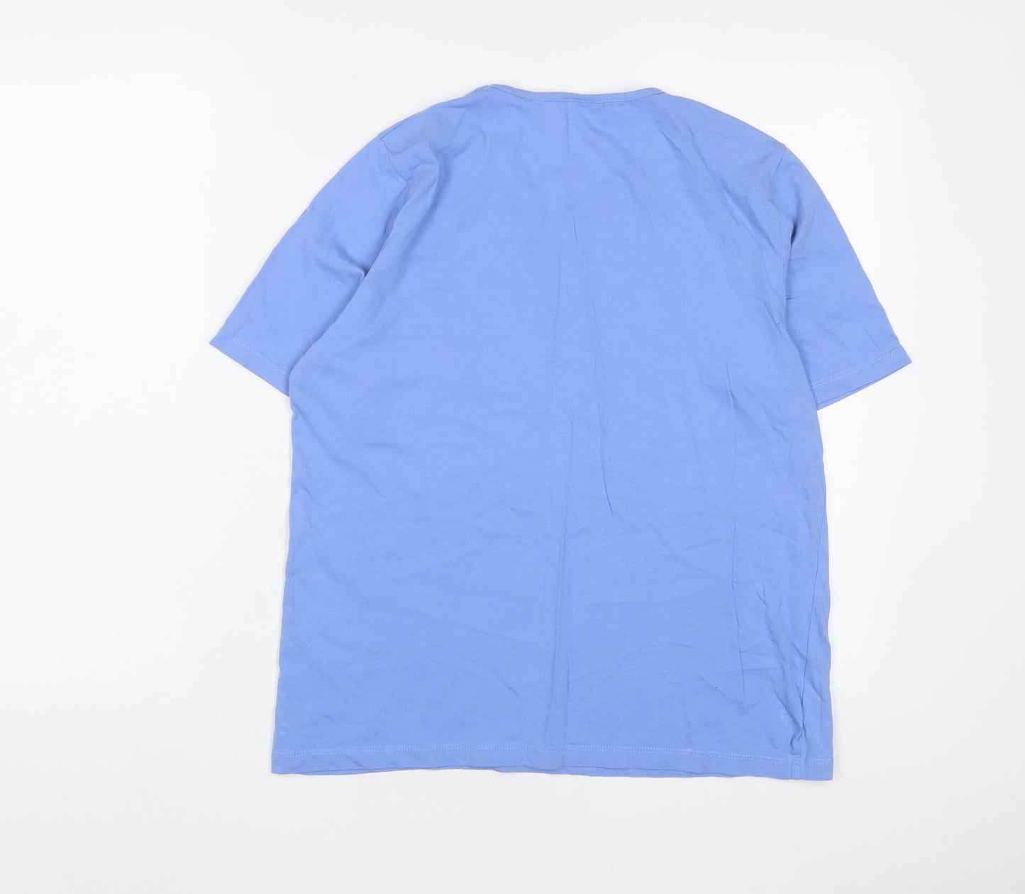 Anne De Lancay Womens Blue Cotton Basic T-Shirt Size 14 Crew Neck - 14/16