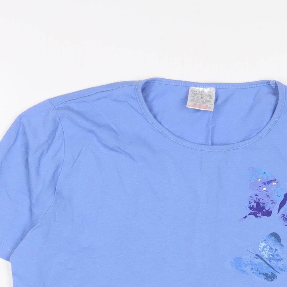 Anne De Lancay Womens Blue Cotton Basic T-Shirt Size 14 Crew Neck - 14/16