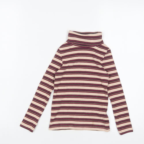 NEXT Girls Purple Striped Cotton Basic T-Shirt Size 5 Years Roll Neck Pullover