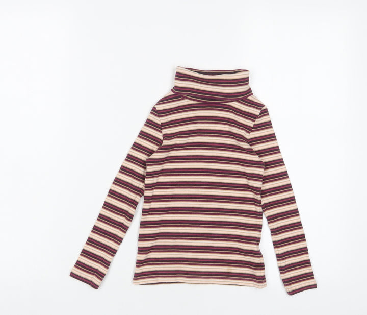NEXT Girls Purple Striped Cotton Basic T-Shirt Size 5 Years Roll Neck Pullover