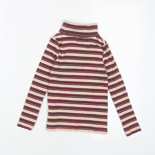 NEXT Girls Purple Striped Cotton Basic T-Shirt Size 5 Years Roll Neck Pullover