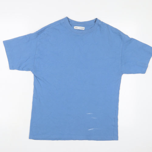 Zara Boys Blue Cotton Basic T-Shirt Size 13-14 Years Crew Neck Pullover