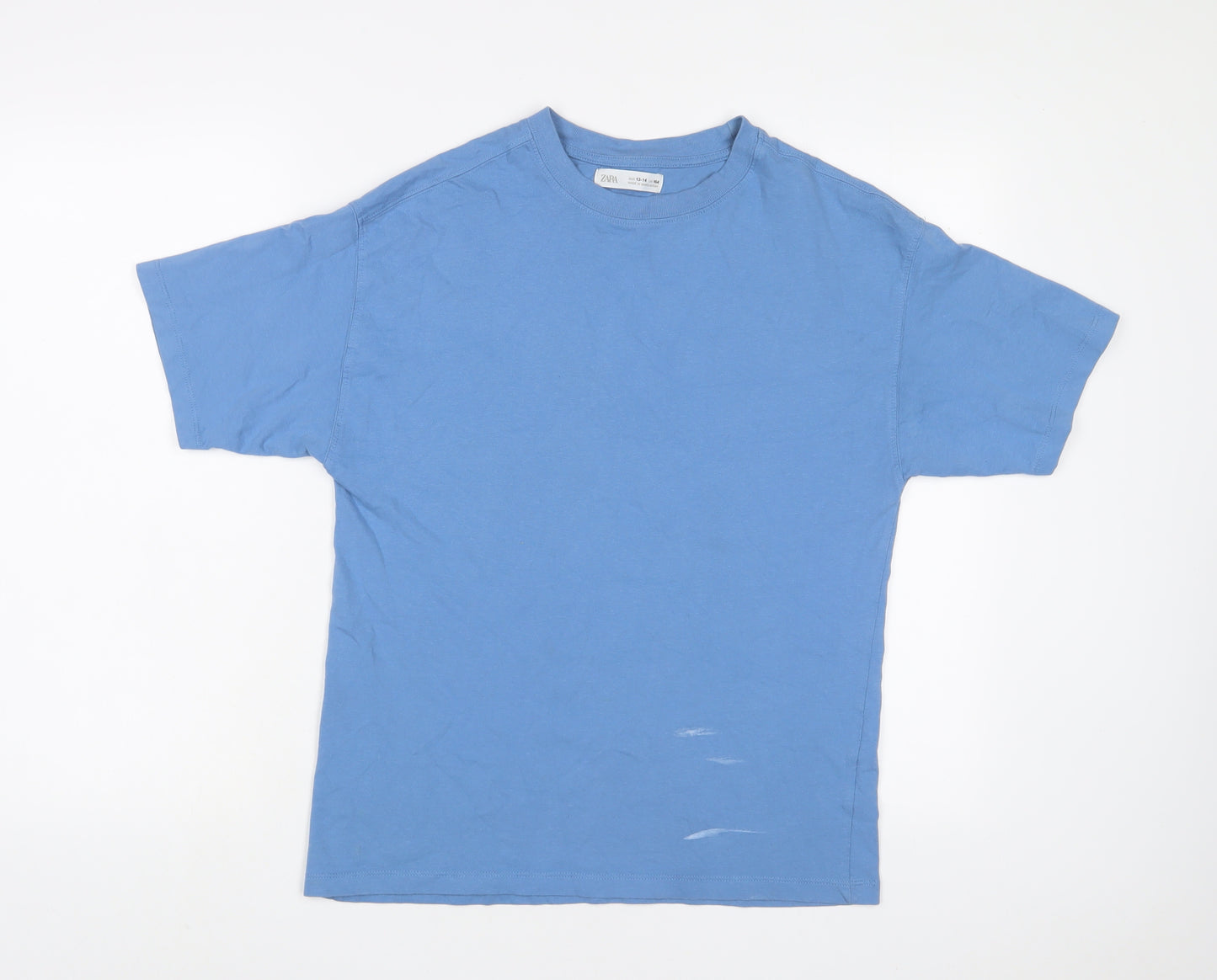 Zara Boys Blue Cotton Basic T-Shirt Size 13-14 Years Crew Neck Pullover