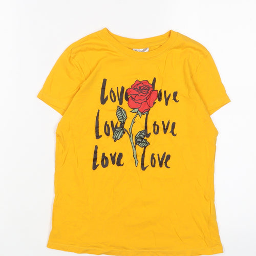 H&M Womens Yellow Cotton Basic T-Shirt Size S Crew Neck