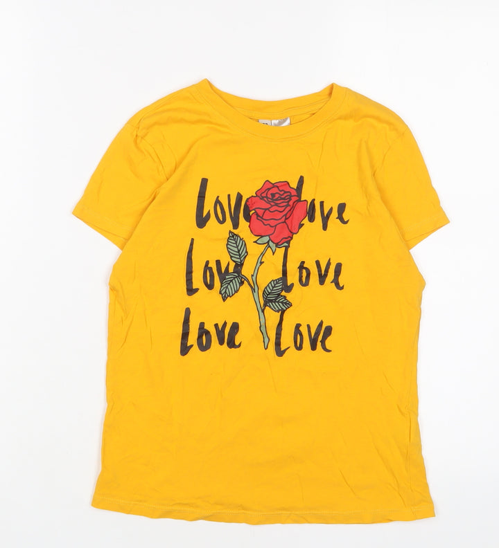 H&M Womens Yellow Cotton Basic T-Shirt Size S Crew Neck