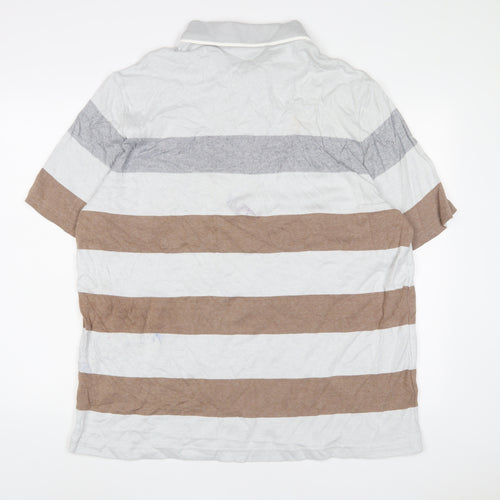 Marks and Spencer Mens Multicoloured Striped Cotton Polo Size 3XL Collared Button - Tall