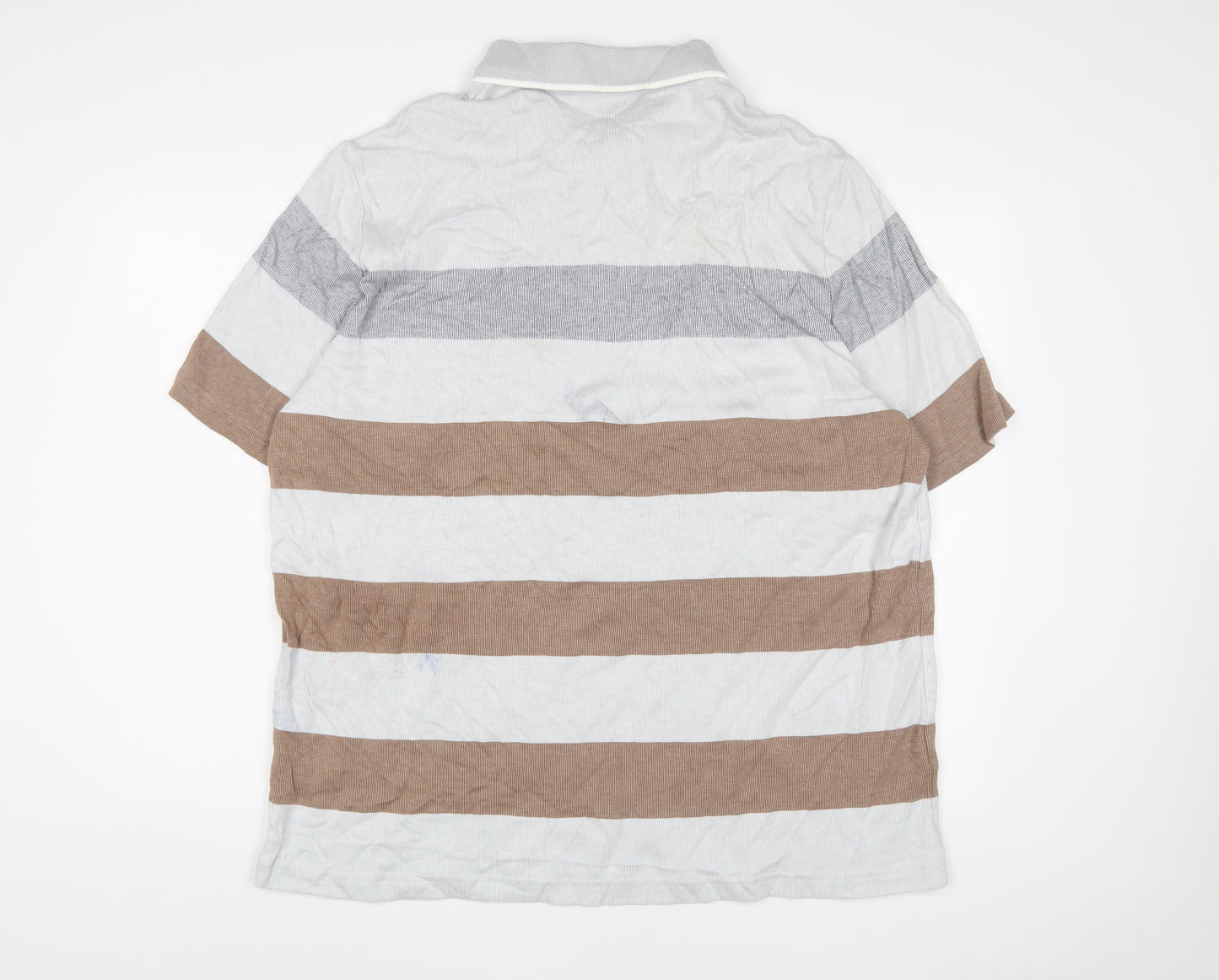 Marks and Spencer Mens Multicoloured Striped Cotton Polo Size 3XL Collared Button - Tall