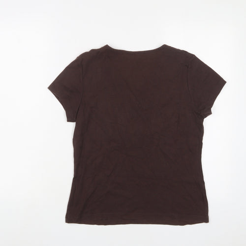 Casual Club Womens Brown Cotton Basic T-Shirt Size 14 V-Neck - Beaded, Sequins