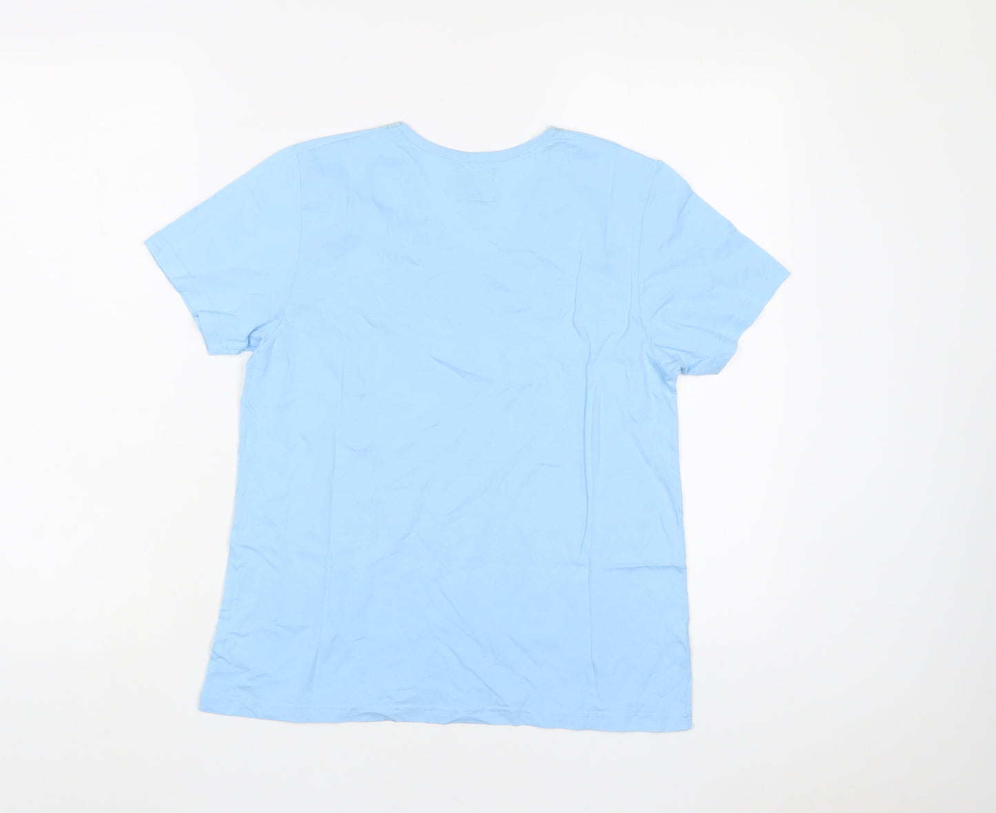 Maison Labiche Womens Blue Cotton Basic T-Shirt Size 12 V-Neck - Lace