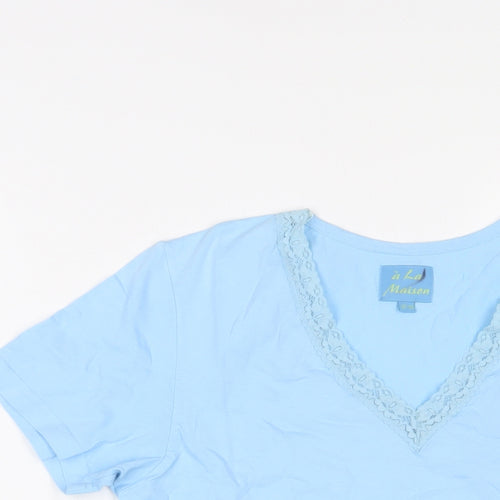 Maison Labiche Womens Blue Cotton Basic T-Shirt Size 12 V-Neck - Lace