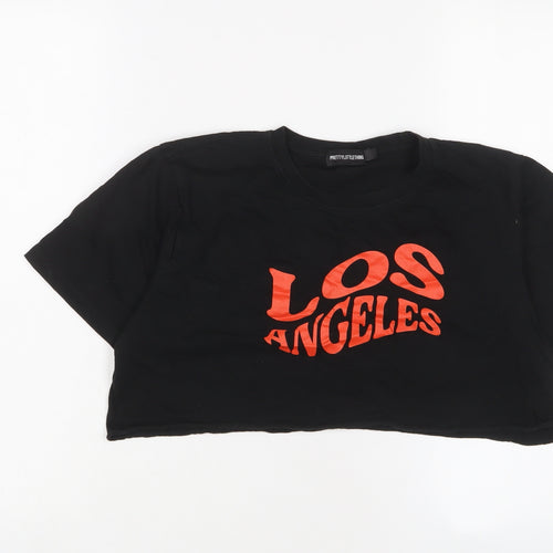 PRETTYLITTLETHING Womens Black Cotton Cropped T-Shirt Size S Crew Neck - Los Angeles