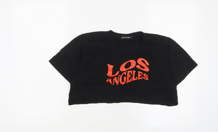 PRETTYLITTLETHING Womens Black Cotton Cropped T-Shirt Size S Crew Neck - Los Angeles
