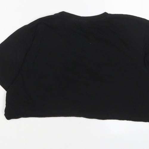 PRETTYLITTLETHING Womens Black Cotton Cropped T-Shirt Size S Crew Neck - Los Angeles