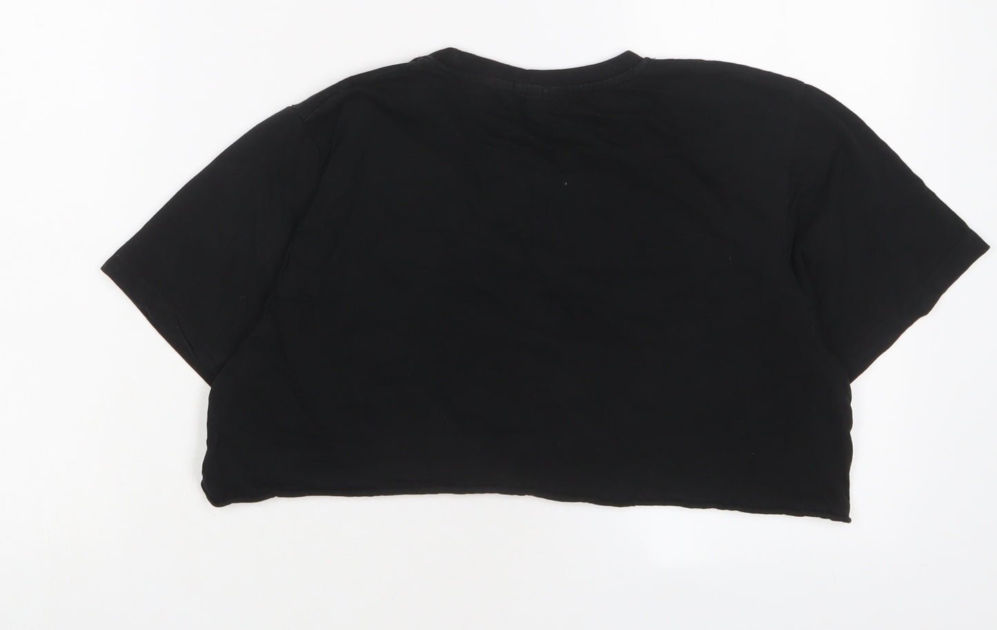 PRETTYLITTLETHING Womens Black Cotton Cropped T-Shirt Size S Crew Neck - Los Angeles