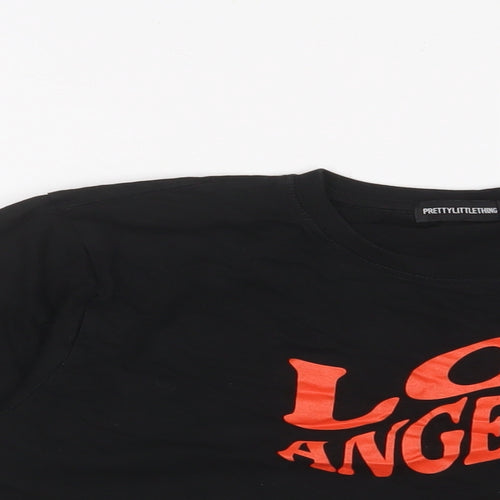 PRETTYLITTLETHING Womens Black Cotton Cropped T-Shirt Size S Crew Neck - Los Angeles