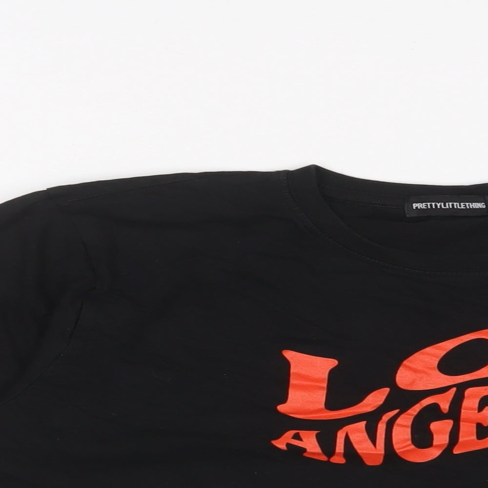 PRETTYLITTLETHING Womens Black Cotton Cropped T-Shirt Size S Crew Neck - Los Angeles