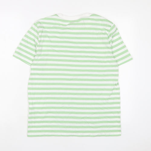 Pieces Womens Green Striped Cotton Basic T-Shirt Size M Crew Neck