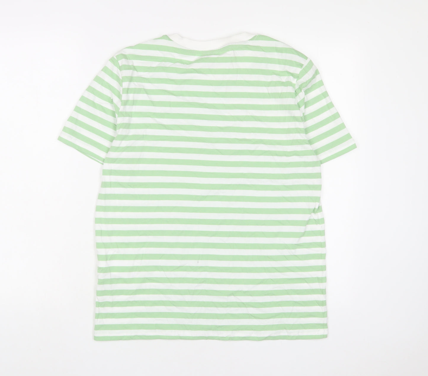 Pieces Womens Green Striped Cotton Basic T-Shirt Size M Crew Neck