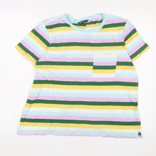 Marks and Spencer Womens Multicoloured Striped Cotton Basic T-Shirt Size 14 Crew Neck