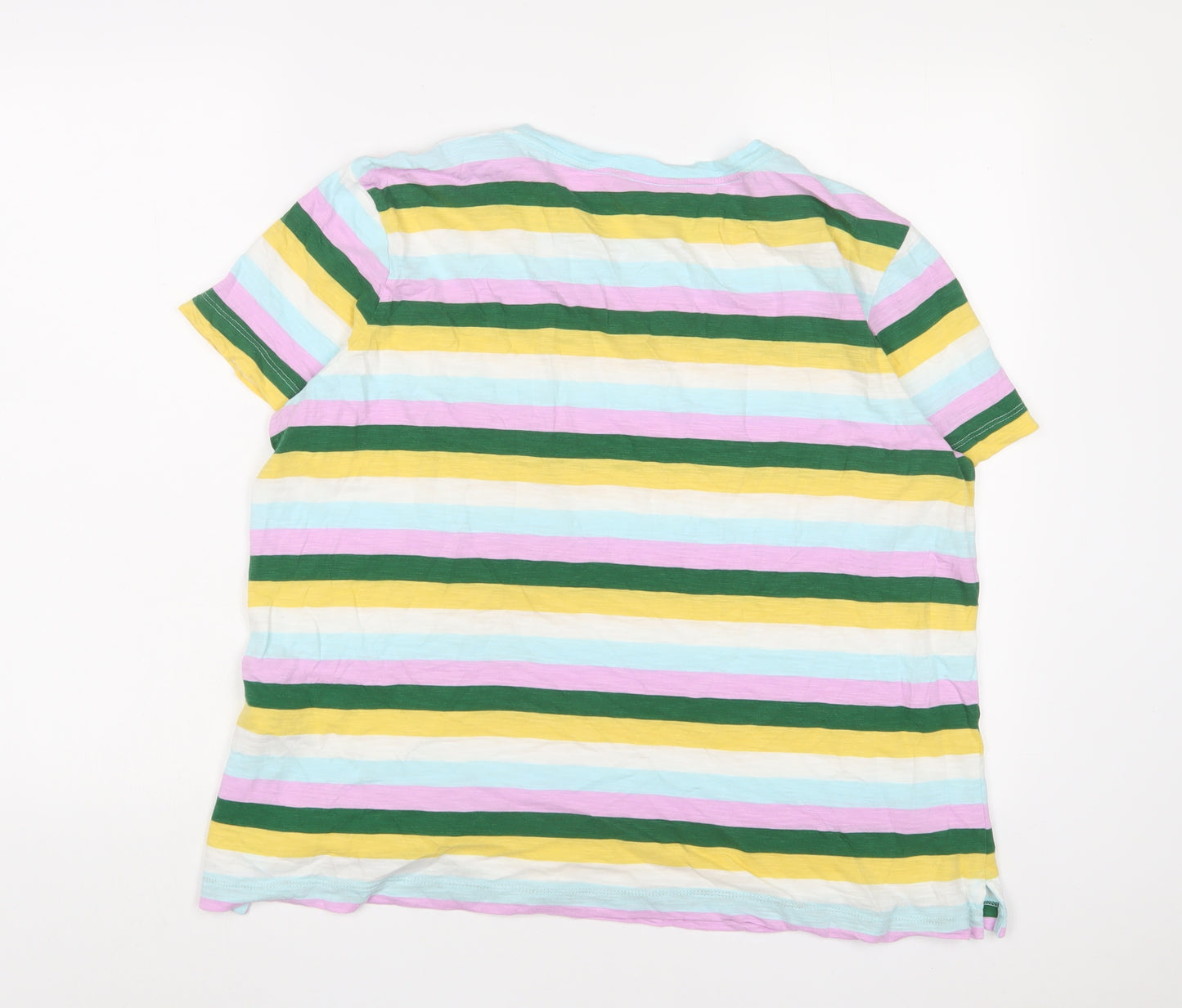 Marks and Spencer Womens Multicoloured Striped Cotton Basic T-Shirt Size 14 Crew Neck