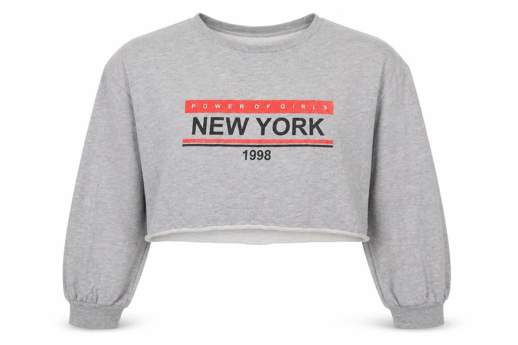 Front view of H&M women’s grey cotton pullover sweatshirt, size M, pullover - new york