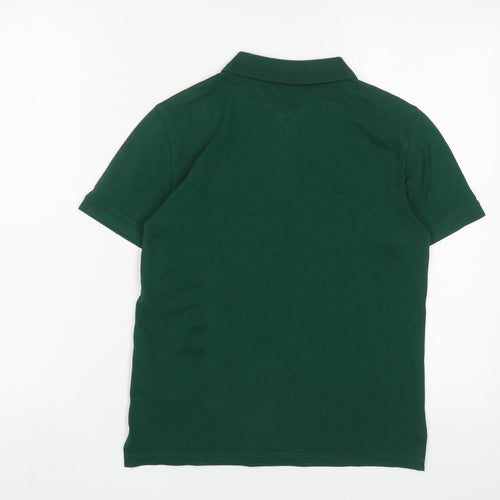 Tommy Hilfiger Boys Green Cotton Basic Polo Size 12 Years Collared Button - Logo, Embroidered