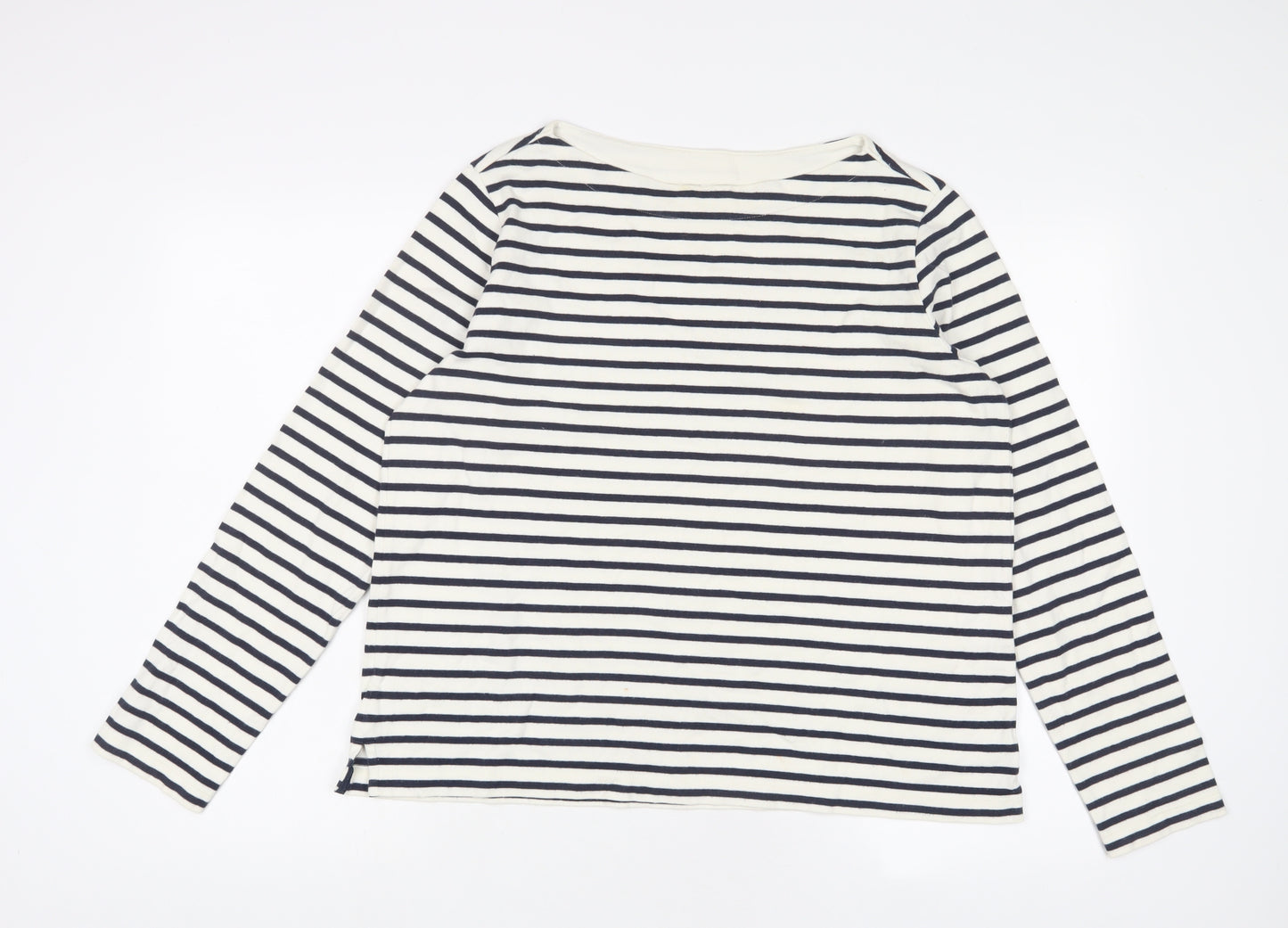 Uniqlo Womens White Striped Cotton Basic T-Shirt Size XL Boat Neck