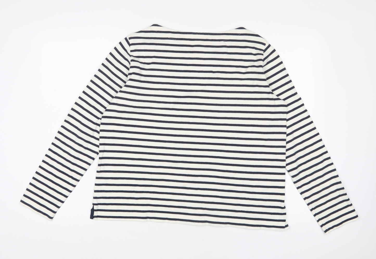 Uniqlo Womens White Striped Cotton Basic T-Shirt Size XL Boat Neck