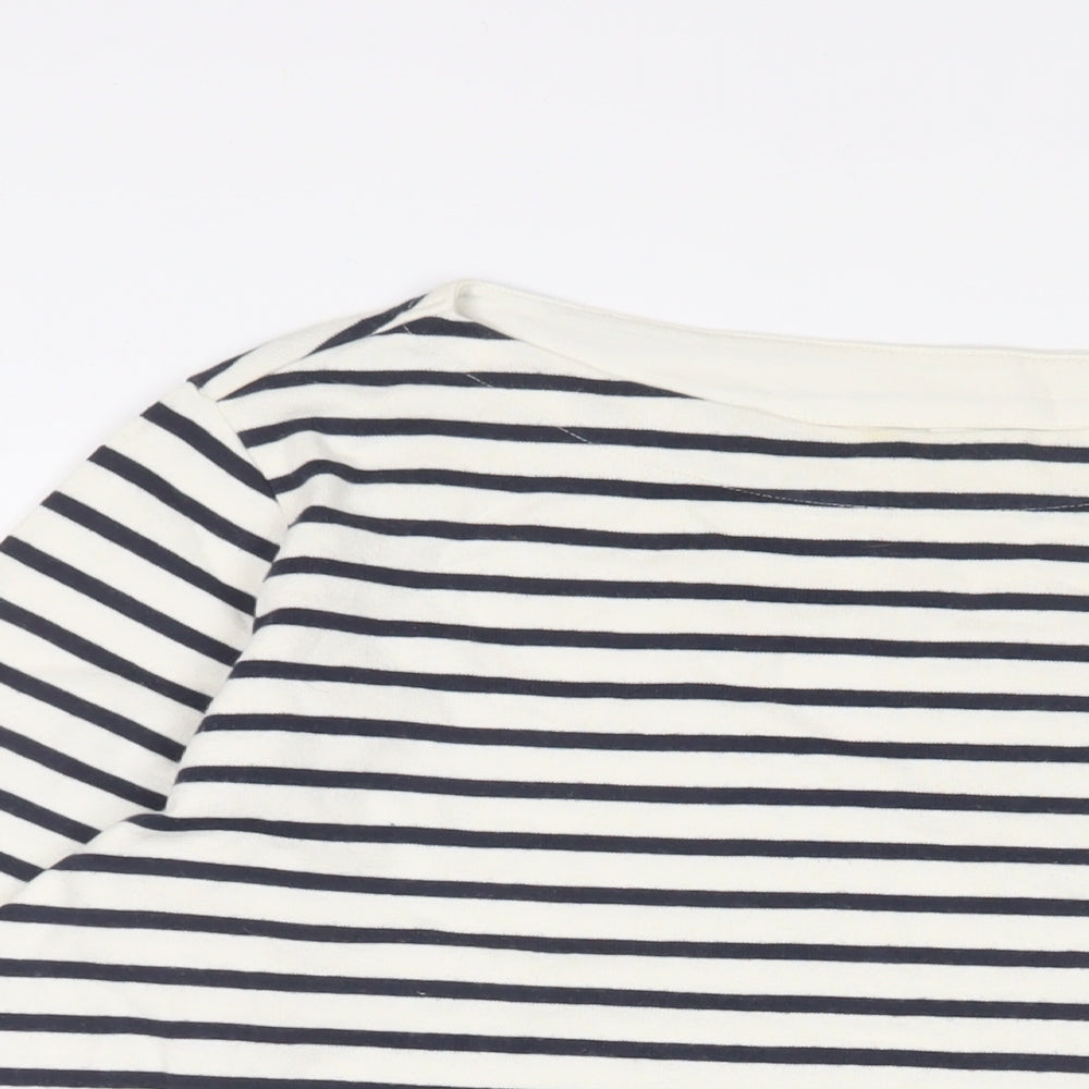 Uniqlo Womens White Striped Cotton Basic T-Shirt Size XL Boat Neck
