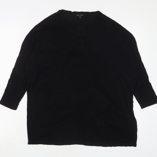 New Look Womens Black Viscose Basic T-Shirt Size 14 V-Neck - Keyhole neck