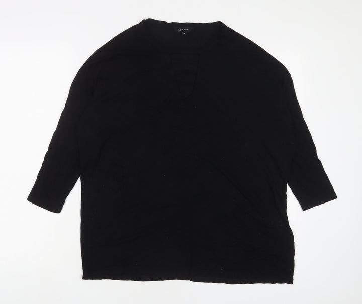 New Look Womens Black Viscose Basic T-Shirt Size 14 V-Neck - Keyhole neck