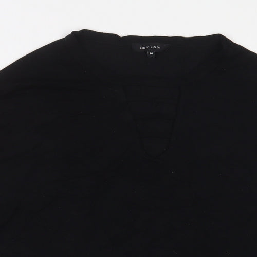 New Look Womens Black Viscose Basic T-Shirt Size 14 V-Neck - Keyhole neck