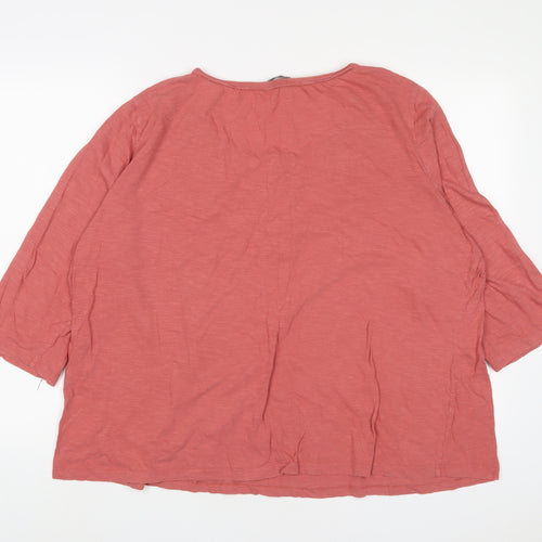 Bonmarché Womens Pink Cotton Basic T-Shirt Size 24 V-Neck - Embroidered