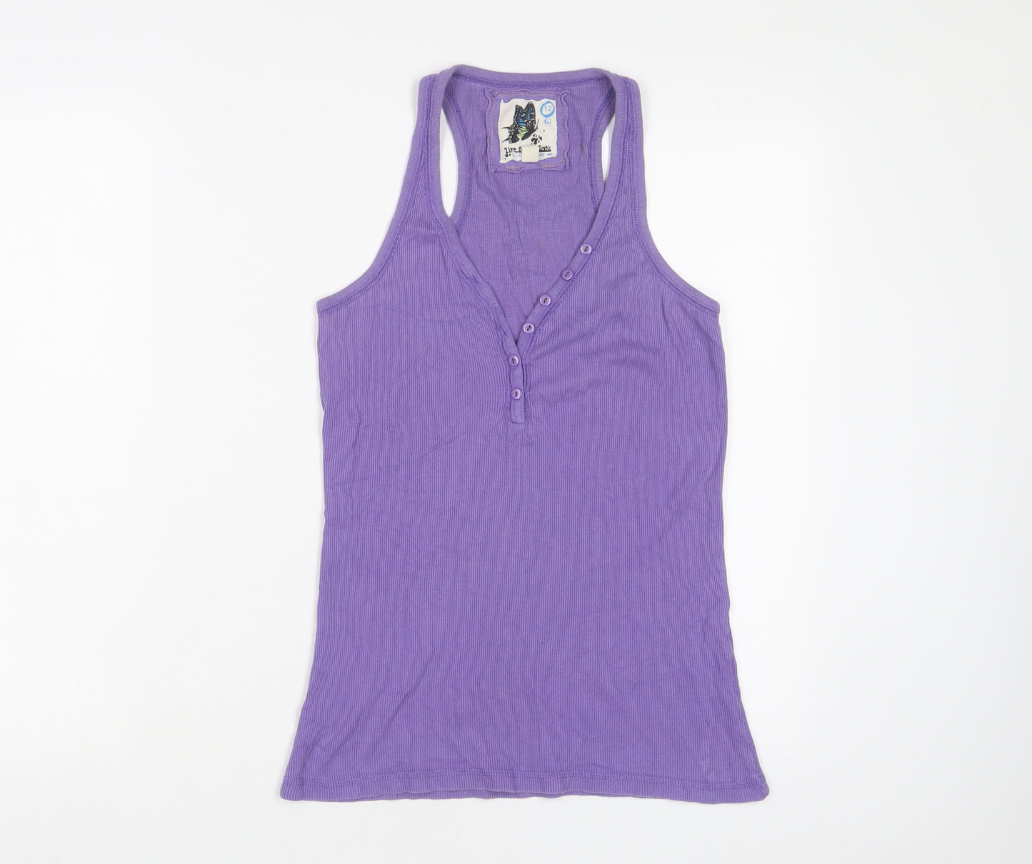 New Look Womens Purple Cotton Basic Tank Size 12 V-Neck - Buttons