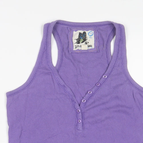 New Look Womens Purple Cotton Basic Tank Size 12 V-Neck - Buttons