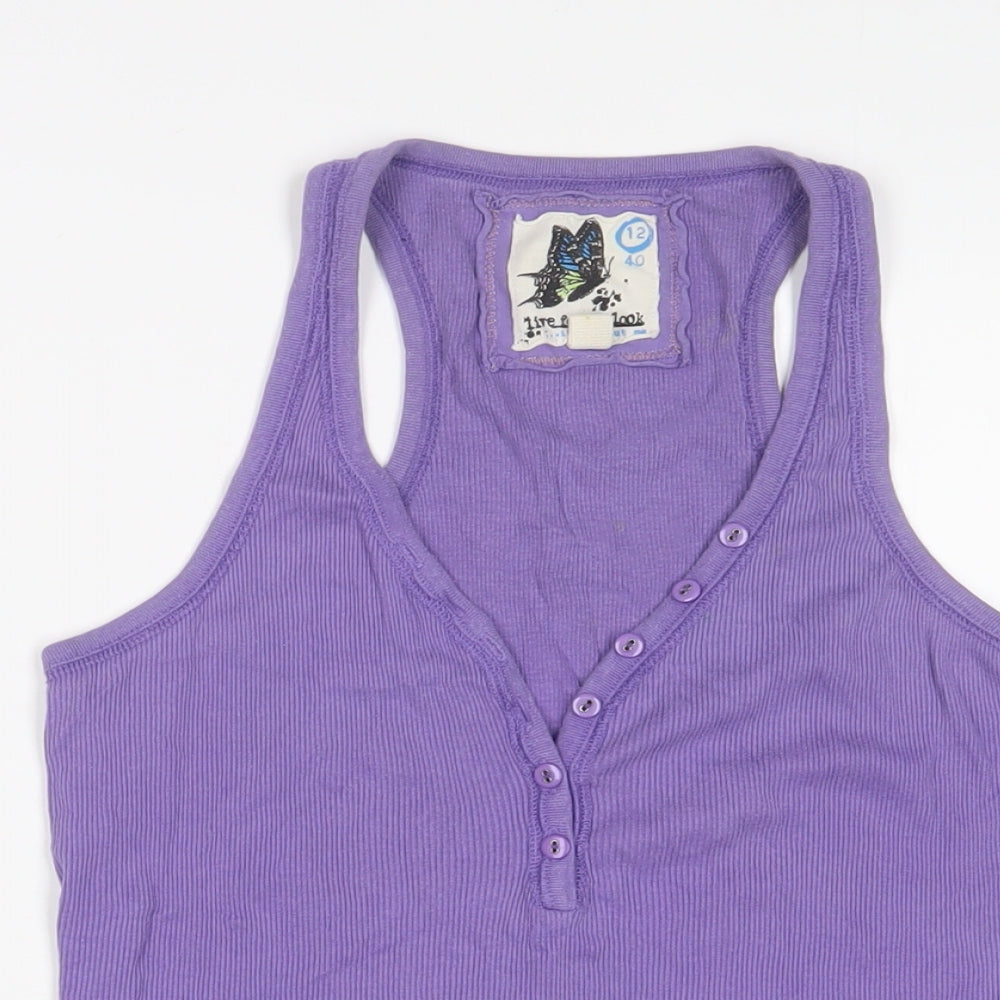 New Look Womens Purple Cotton Basic Tank Size 12 V-Neck - Buttons