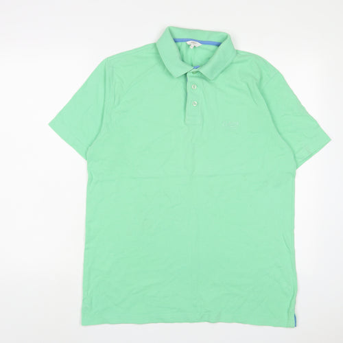 Cotton Traders Mens Green Cotton Polo Size M Collared Button - Logo, Embroidered