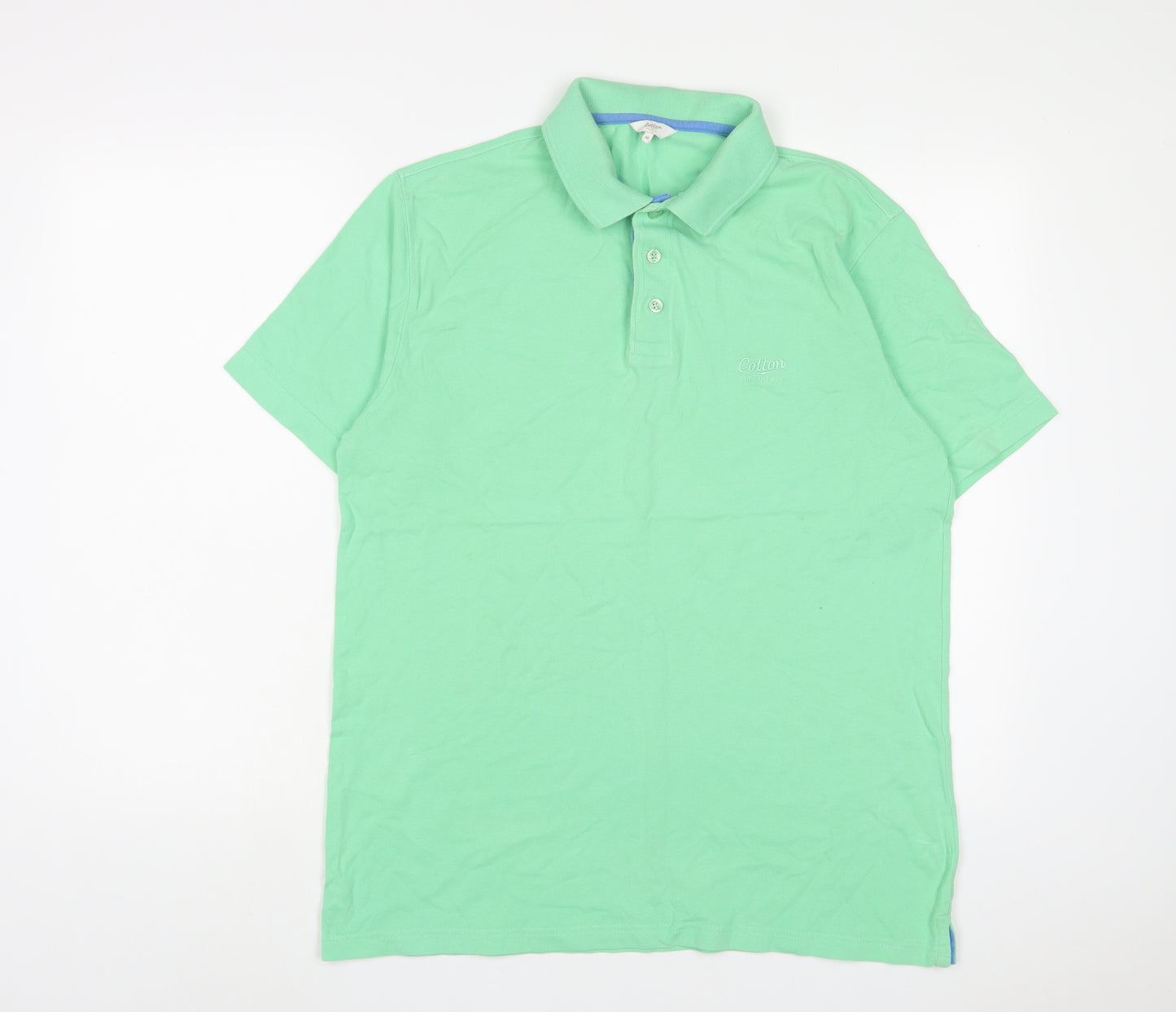 Cotton Traders Mens Green Cotton Polo Size M Collared Button - Logo, Embroidered