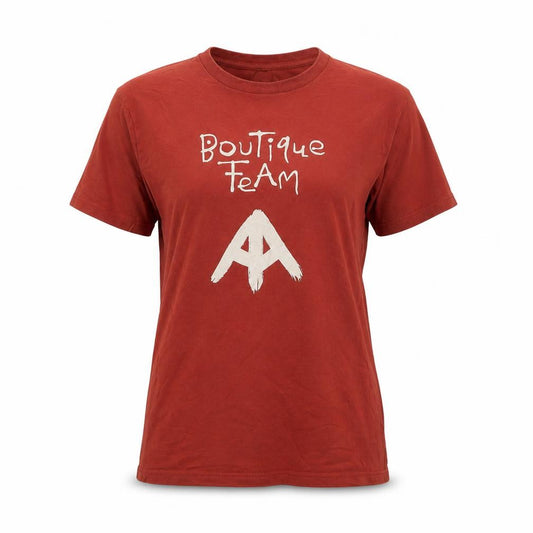 Front view of Boutique Team women’s brown cotton basic t-shirt, size M, crew neck