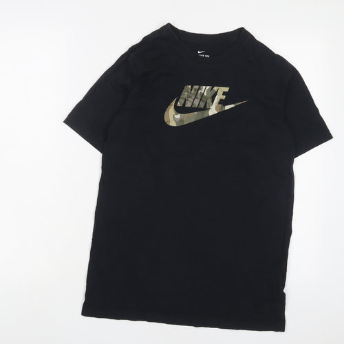 Nike Boys Black Cotton Basic T-Shirt Size 13-14 Years Crew Neck Pullover