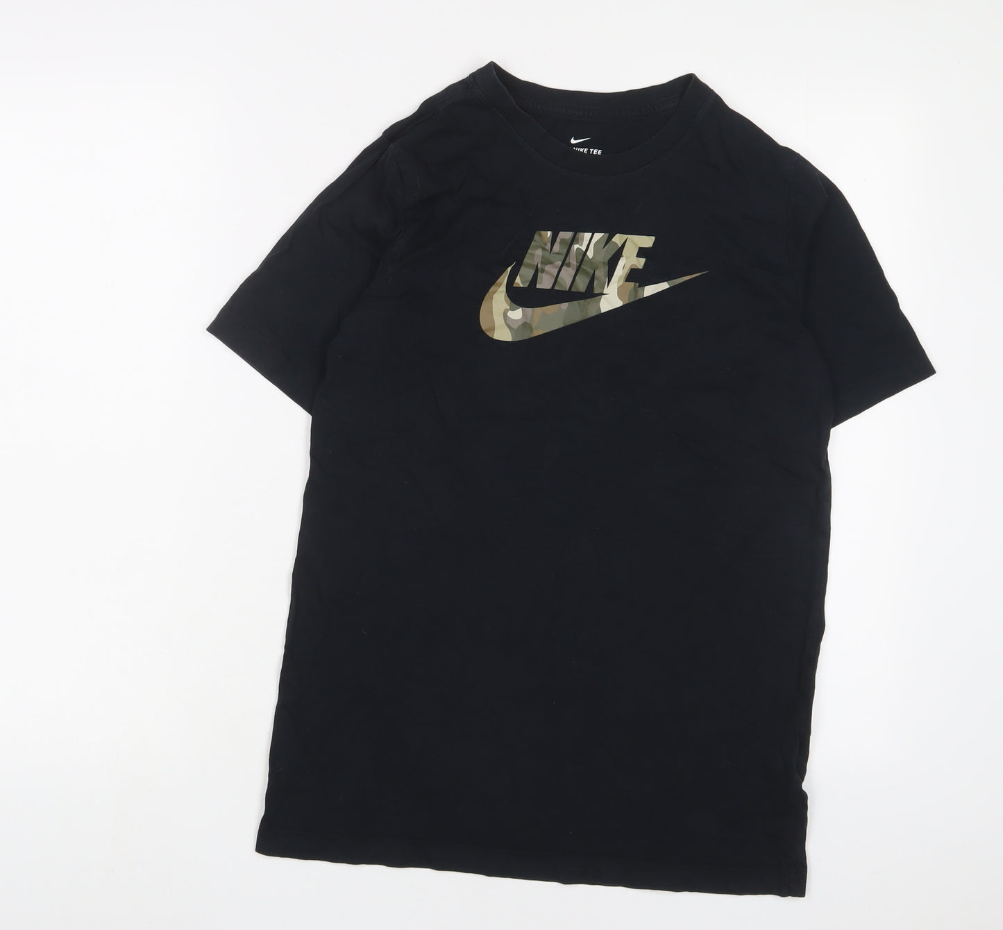 Nike Boys Black Cotton Basic T-Shirt Size 13-14 Years Crew Neck Pullover