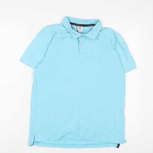 LAPASA Mens Blue Cotton Polo Size M Collared Button