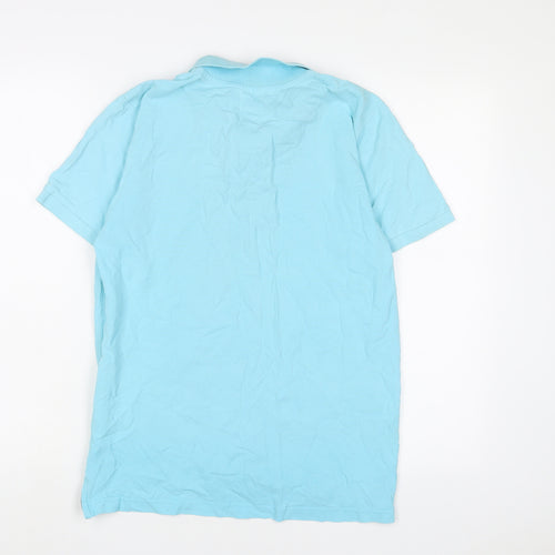 LAPASA Mens Blue Cotton Polo Size M Collared Button