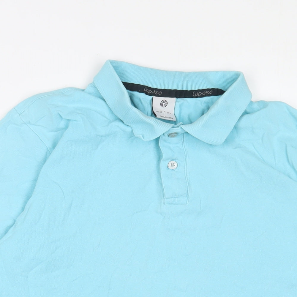 LAPASA Mens Blue Cotton Polo Size M Collared Button