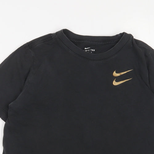 Nike Girls Black Cotton Basic T-Shirt Size 11-12 Years Crew Neck Pullover - 11-13 Years