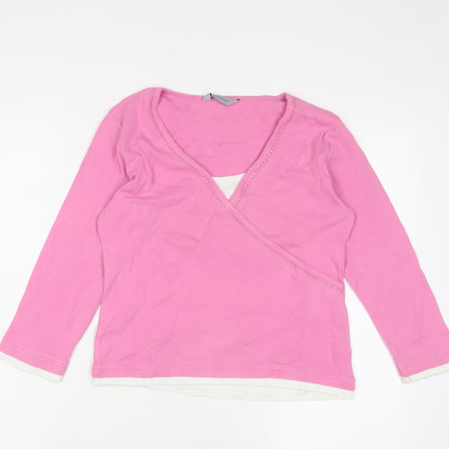 Opal mSyone Womens Pink Cotton Basic T-Shirt Size 14 V-Neck