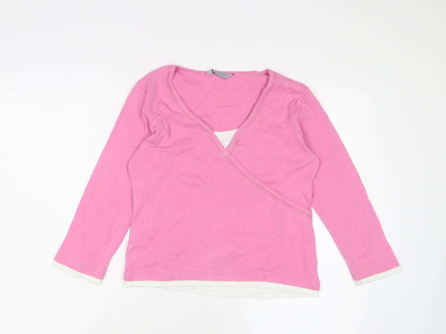Opal mSyone Womens Pink Cotton Basic T-Shirt Size 14 V-Neck